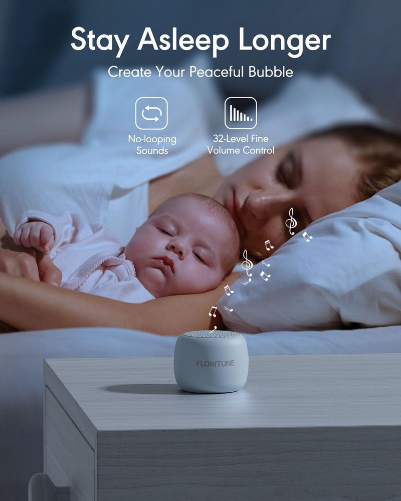 FLOWTUNE Sound Machine White Noise Machine for Baby Adults, Mini Portable Sound Machine for Travel, 6H Timer, 18 Soothing Sleep Sounds Gift (Misty Blue) - Image 3